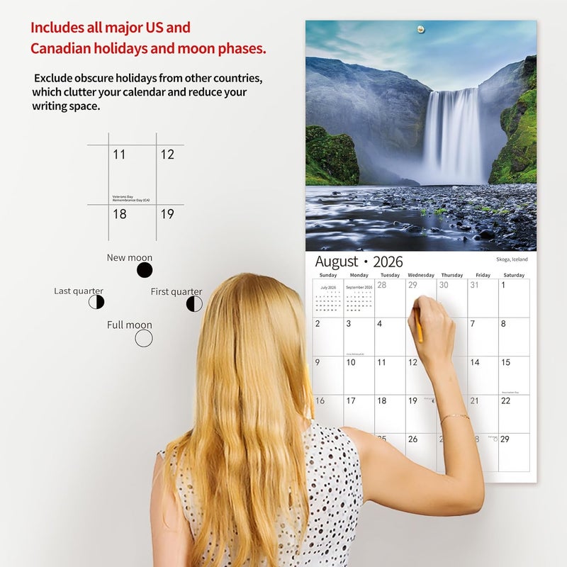 windrio 2026 Wall Calendar,Calendar 2026, November 2025 - December 2026, Wall Calendar Waterfall, 12" x 24" Opened,Full Page Months Thick & Sturdy Paper for Calendar Organizing & Planning - Image 5